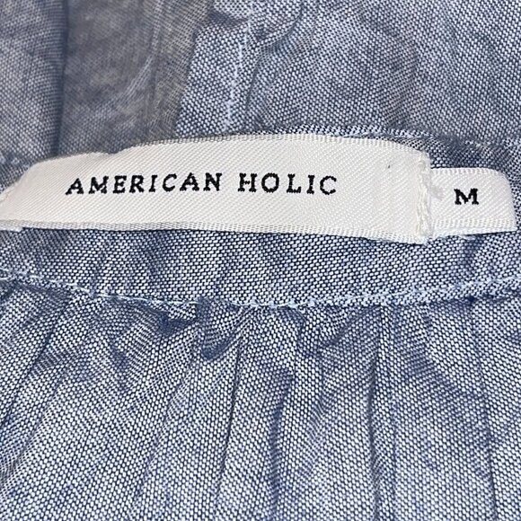 AMERICAN HOLIC Japanese Lagenlook Cottagecore Coastal Chambray Shirt Dress EUC M - Picture 11 of 13